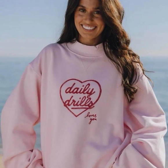 Daily Drills Tops - Daily Drills Pink Pullover Sweatshirt with Red Heart Logo